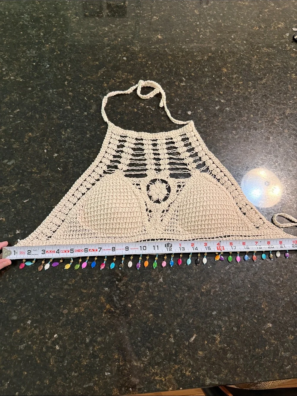 Coachella Evil Eye Beaded Crochet Halter Top Medium - Picture 7 of 7